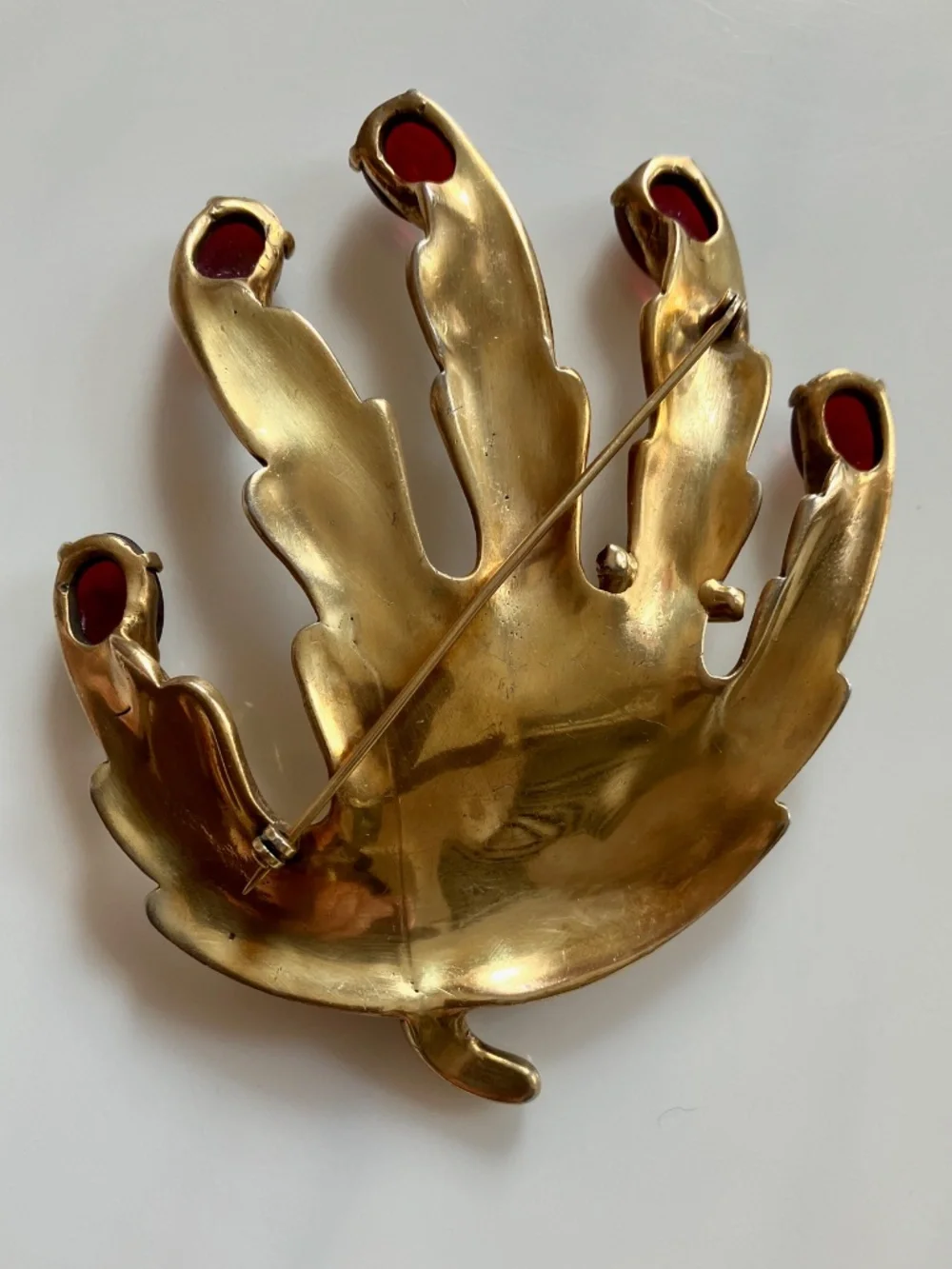 RARE Schiaparelli / Dali Leaf Brooch w/ Cabochon Glass & Rhinestones Circa 1951